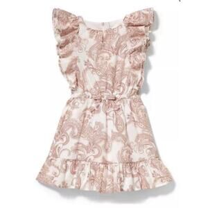 Janie and Jack White Paisley Print Girls Dress Ruffle Sleeves Size 10